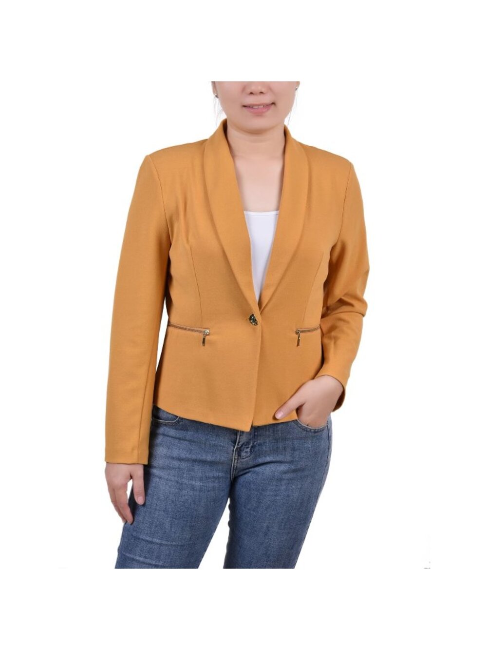 NY Collection Womens Petite Cropped Long Sleeve Crepe Jacket Tinsel Size PL NWT